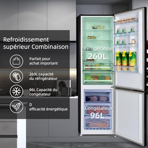 CHiQ Réfrigérateur congélateur combiné 356L, inox