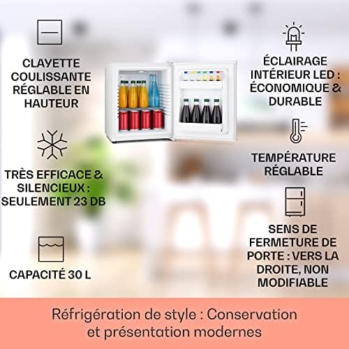 Klarstein Mini frigo de chambre 30L silencieux, réglable 5-15°C