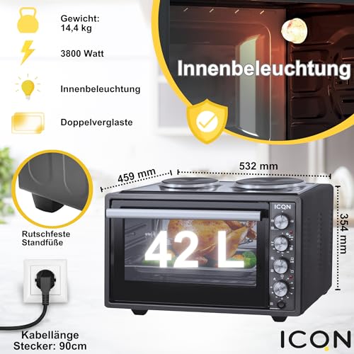 ICQN Mini four électrique 42L avec 2 plaques de cuisson
