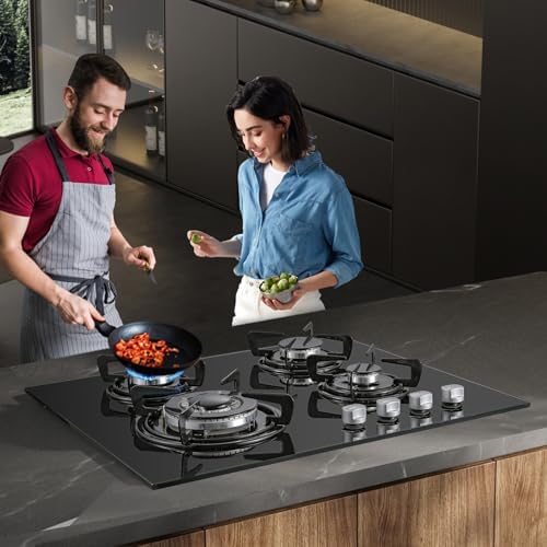 TopStrong Plaque de cuisson gaz 4 feux verre noir
