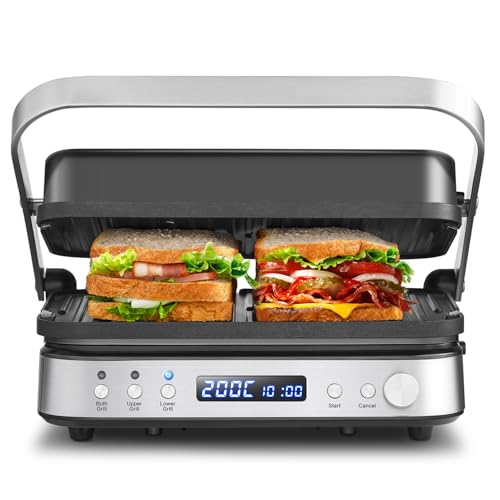AMZCHEF Appareil 4-en-1 Grill, Panini, Gaufrier