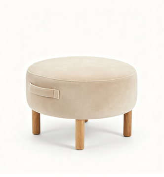 Sundqwq - Poggiapiedi curvo velluto beige con manico, gambe in legno
