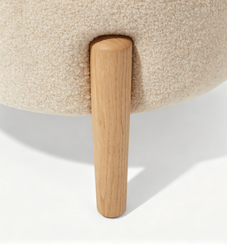 Sundqwq - Poggiapiedi curvo velluto beige con manico, gambe in legno