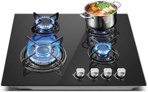 TopStrong Plaque de cuisson gaz 4 feux verre noir