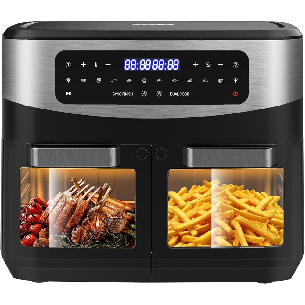 Iceagle Air Fryer 12L double tiroir, 2600W, noir