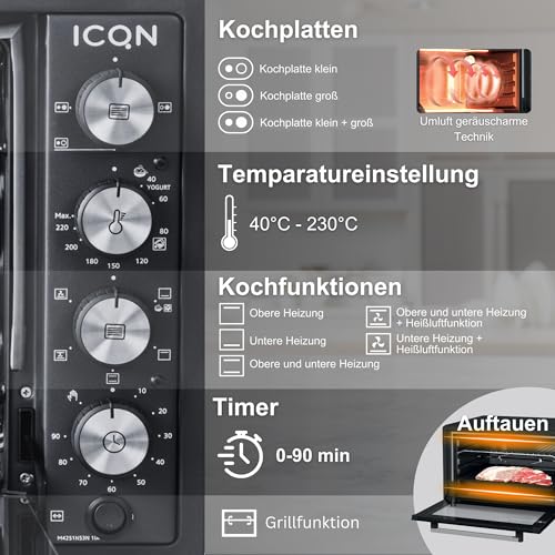 ICQN Mini four électrique 42L avec 2 plaques de cuisson
